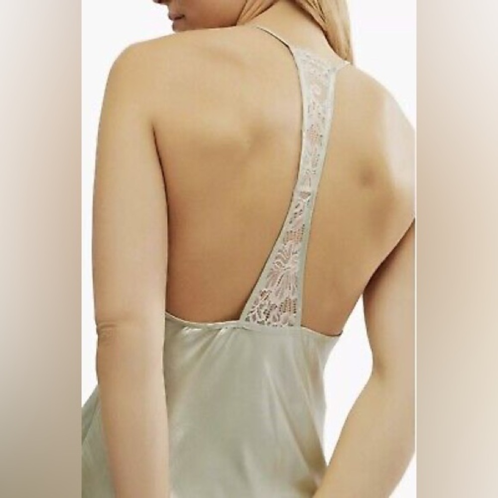 NWOT Free People Sunset Shimmer Satin Midi Slipdress Mint Green Size Medium - Picture 3 of 11